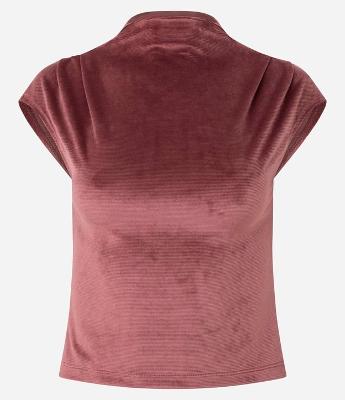 Blusa Ombro Caído em Veludo com Golinha Alta