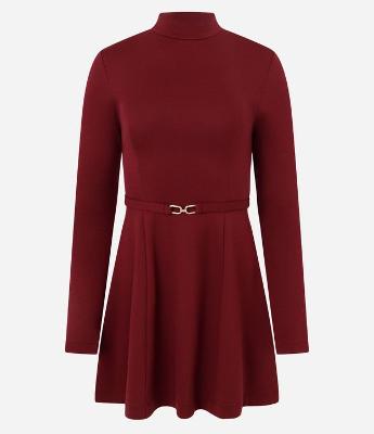 Vestido Curto Manga Longa em Ponto Roma com Cinto