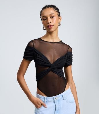 Body em Tule com Detalhe Drapeado