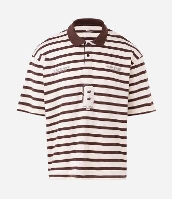 Camiseta Boxy Listrada com Gola Polo e Número 8