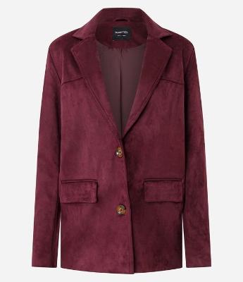 Blazer em Suede com Bolsos e Gola Estruturada
