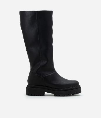 Bota Cano Alto em PU com Sola Tratorada