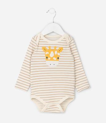 Body Infantil Listrado com Estampa Girafa – Tam 0 a 18 Meses