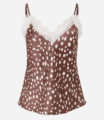 Blusa de Alcinha em Cetim com Renda e Estampa Bambi