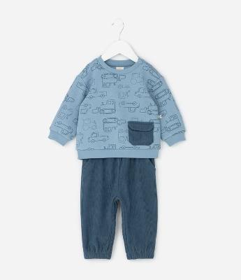 Conjunto Infantil Casaco de Carrinhos e Calça Canelada – Tam 0 a 24 Meses