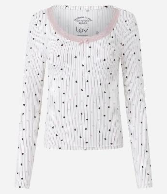 Blusa de Pijama em Peach Touch com Estampa de Coração