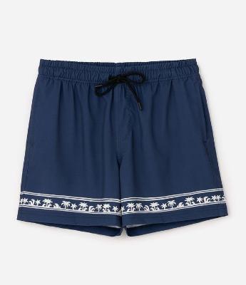 Bermuda de Banho com Estampa de Coqueiros na Barra