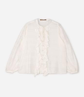 Blusa Manga Longa em Chalis com Babados Curve & Plus Size
