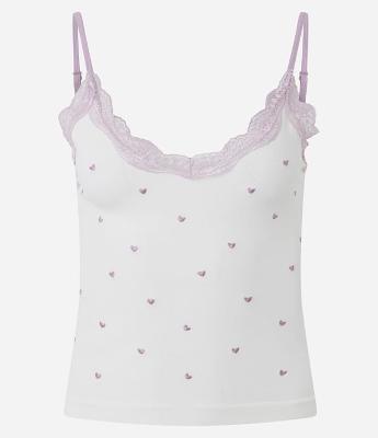 Blusa de Pijama Seamless com Corações Bordados