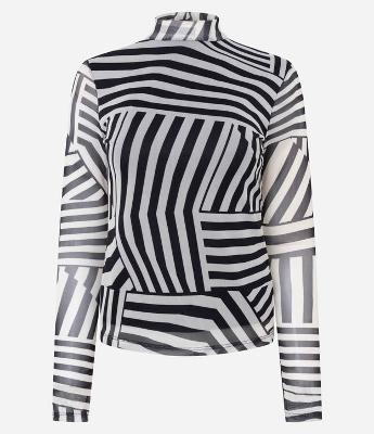 Blusa em Tule com Estampa Abstrata e Gola Alta