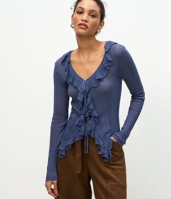 Cardigan em Tricô com Babados e Amarração Frontal
