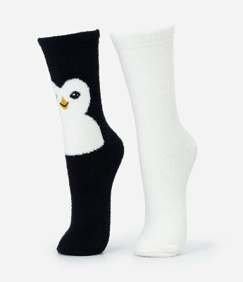 Kit 02 Meias Cano Alto em Chenille Pinguim