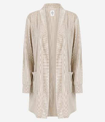 Robe Regular em Plush Canelado com Bolsos