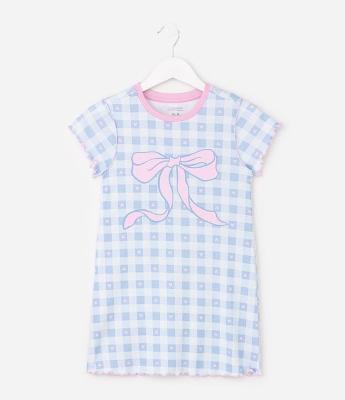 Camisola Infantil com Estampa Xadrez Vichy Corações e Laço – Tam 5 a 14 Anos