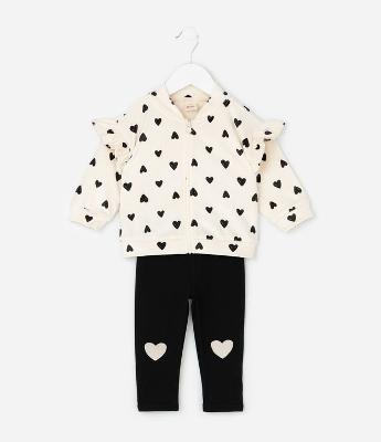 Conjunto Infantil Jaqueta e Legging com Corações – Tam 0 a 18 Meses