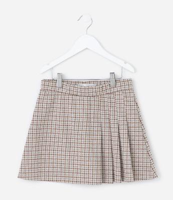 Short Saia Infantil em Pied de Poule e Pregas – Tam 5 a 14 Anos