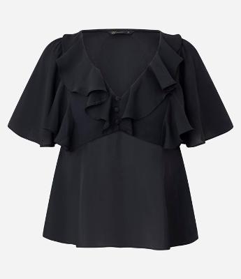 Blusa em Crepe com Mangas Curtas Estilo Borboleta
