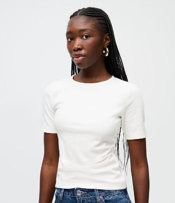 Blusa Manga Curta em Tricô Ponto Roma com Pregas Laterais