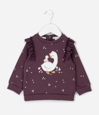 Casaco Infantil com Estampa Floral Patinho e Babados – Tam 0 a 18 Meses