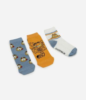 Kit 3 Pares de Meia Infantil Cano Médio com Estampa Garfield – Tam 19 a 38