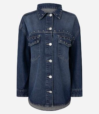 Camisa Jeans Overshirt Com Tachas