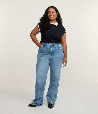 Calça Reta em Jeans com Elastano Curve & Plus Size