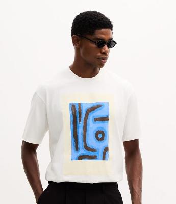 Camiseta Boxy Manga Curta em Algodão com Arte em Silk