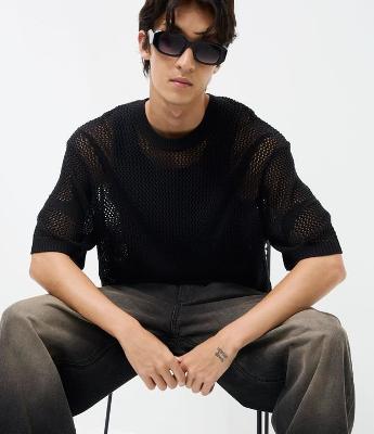 Camiseta Oversized Manga Curta Efeito Tricô e Jacquard com Padrões