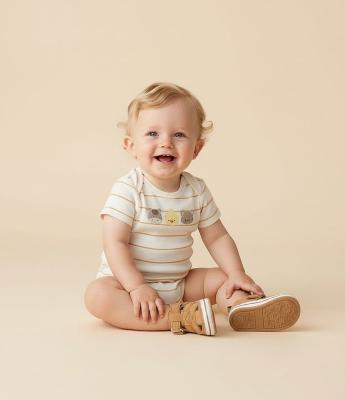 Body Infantil Listrado com Estampa Amigos da Fazenda – Tam RN a 18 Meses