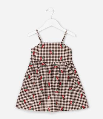 Vestido Infantil em Estampa Xadrez com Cereja – Tam 1 a 6 Anos