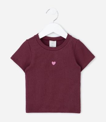 Camiseta Infantil em Ribana com Bordado Coração – Tam 1 a 6 Anos