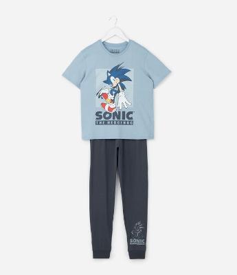 Pijama Infantil Longo com Estampa Sonic - Tam 5 ao 16