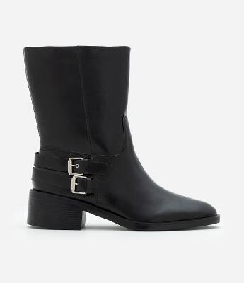 Bota Cano Curto em PU com Salto Bloco