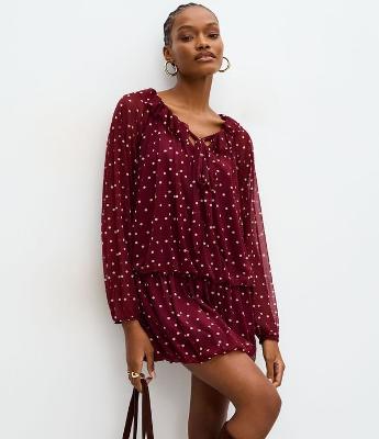 Vestido Balonê Curto com Estampa Poá