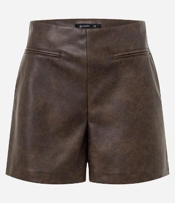 Short Curto em PU com Bolsos Fakes