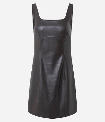 Vestido Tubinho Curto em PU com Decote Quadrado