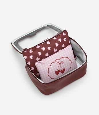 Kit 03 Nécessaires com Estampa de Corações