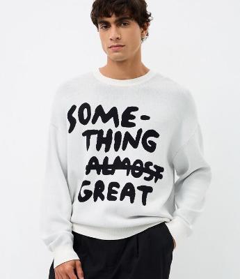 Suéter Boxy em Jacquard com Lettering