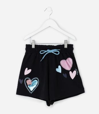 Short Infantil com Corações e Paetê – Tam 5 a 14 Anos