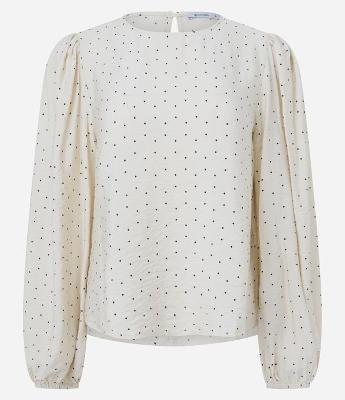 Blusa em Viscose com Estampa de Poá e Mangas Amplas