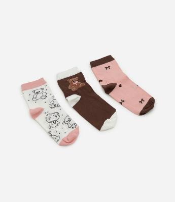 Kit 03 Pares de Meias Infantil com Estampa Ursinho – Tam 19 a 34