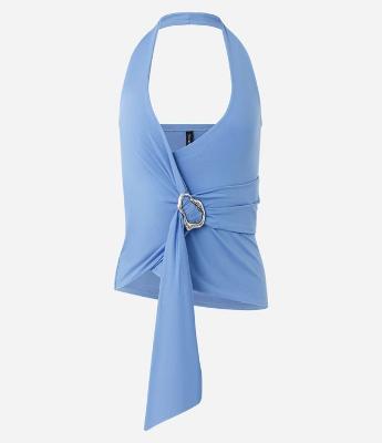 Blusa Frente Única com Faixa Lateral e Aviamento Metálico