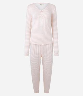 Pijama Longo em Viscolycra com Estampa de Listra