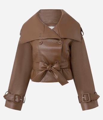 Trench Coat Curto em PU com Amarração