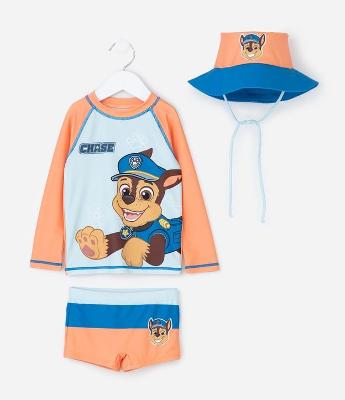Conjunto Praia Infantil com Proteção UV Chase Patrulha Canina – Tam 6 Meses a 4 Anos