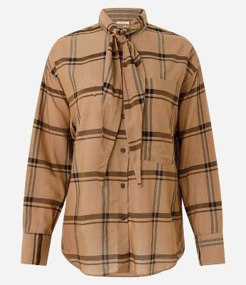Camisa Xadrez em Viscose com Gola Laço