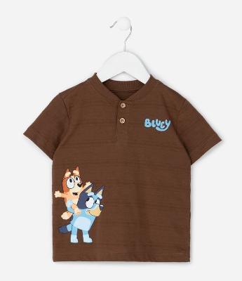 Camiseta Infantil Bluey com Gola Henley – Tam 2 a 6 Anos