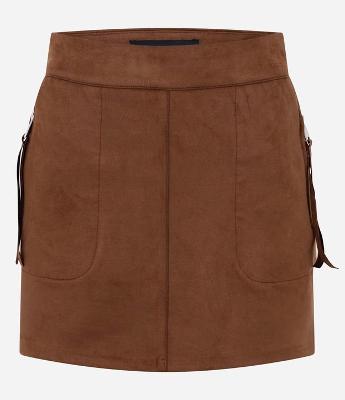 Saia Curta em Suede com Bolsos e Zíper