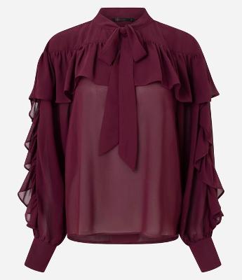 Blusa em Chiffon com Babados e Amarração Frontal