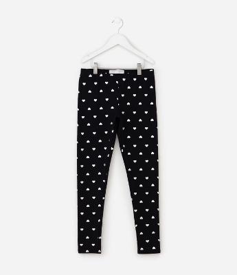 Calça Infantil Legging com Estampa Coração em Foil – Tam 5 a 14 Anos